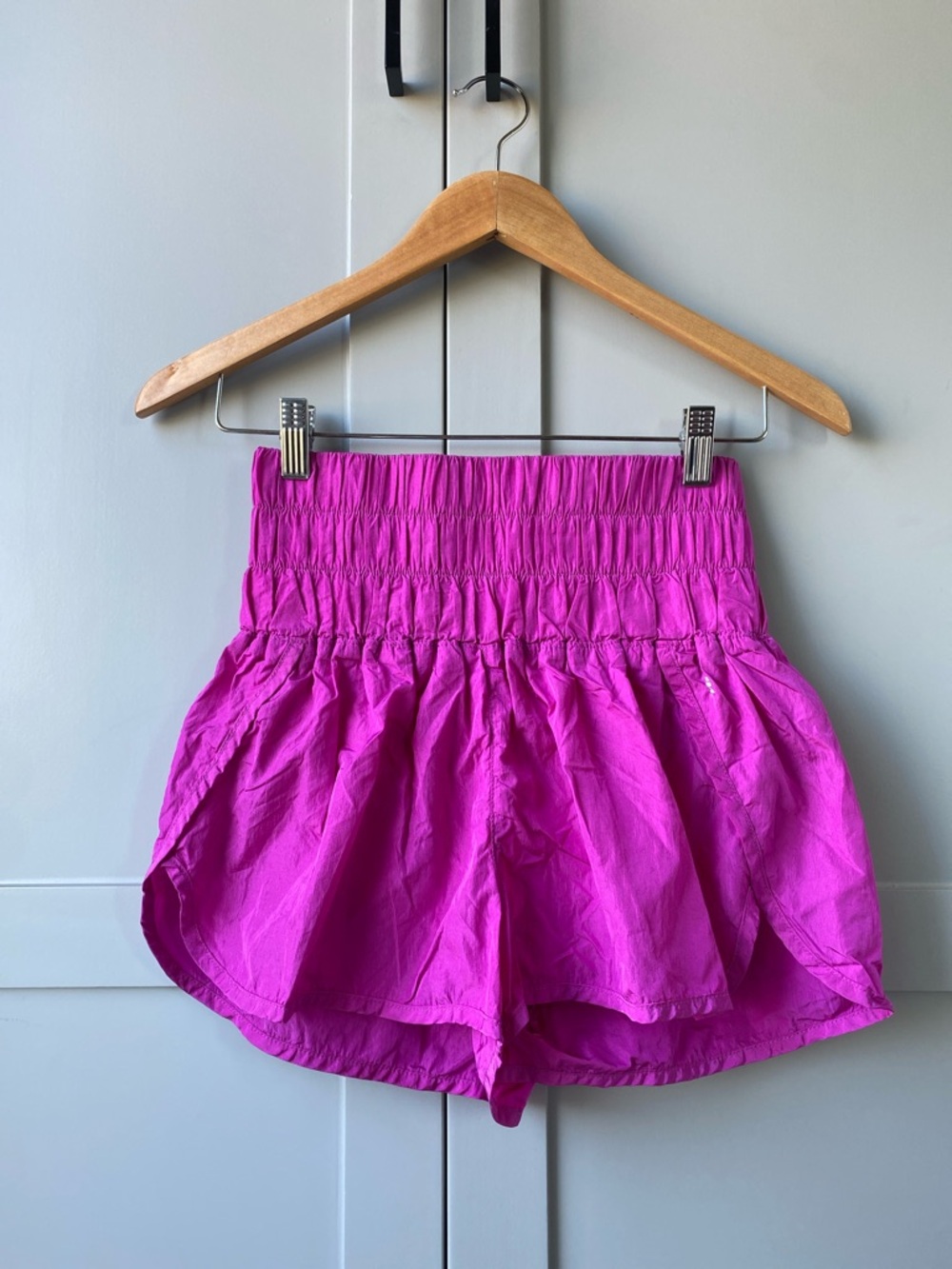 Free People Movement High-Waist Smocked Athletic Shorts in Bright Fuchsia
